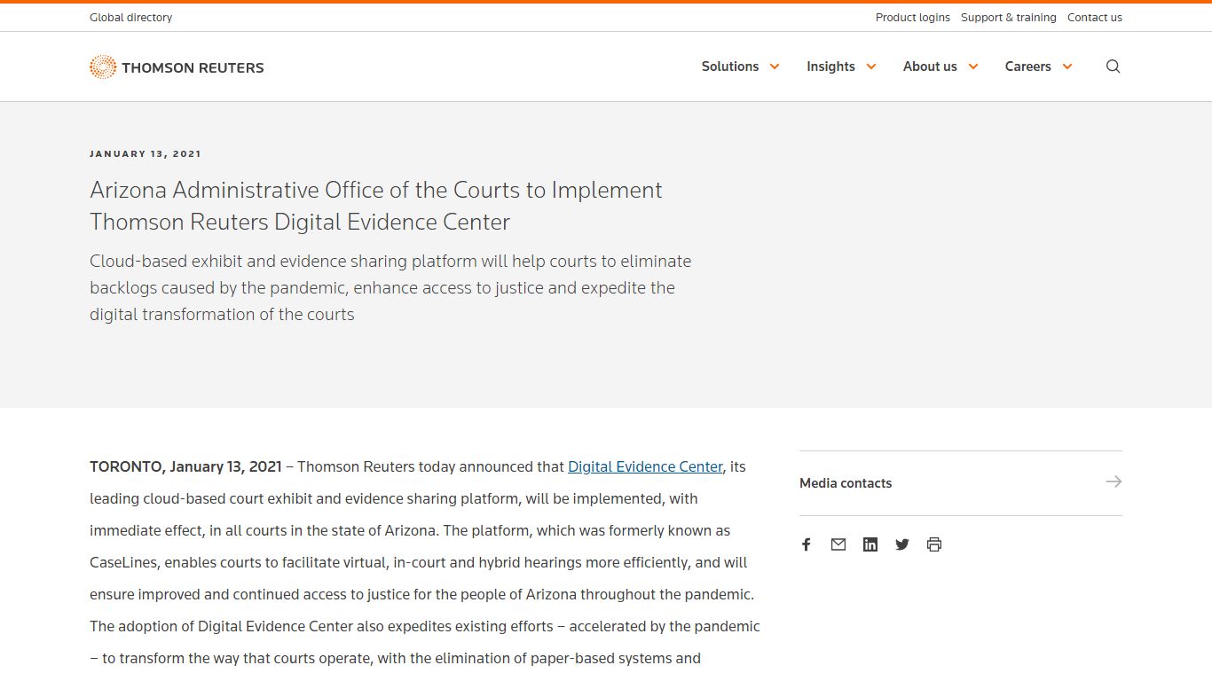 Arizona Administrative Office of the Courts to Implement Thomson ...